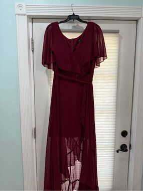 shein bridesmaid dresses burgundy SHEIN Belle Burgundy Red Off Shoulder Ruched Split Thigh Bridesmaid Dress,  Wedding Guest Dress,Party Dress,Gown,Formal,Evening